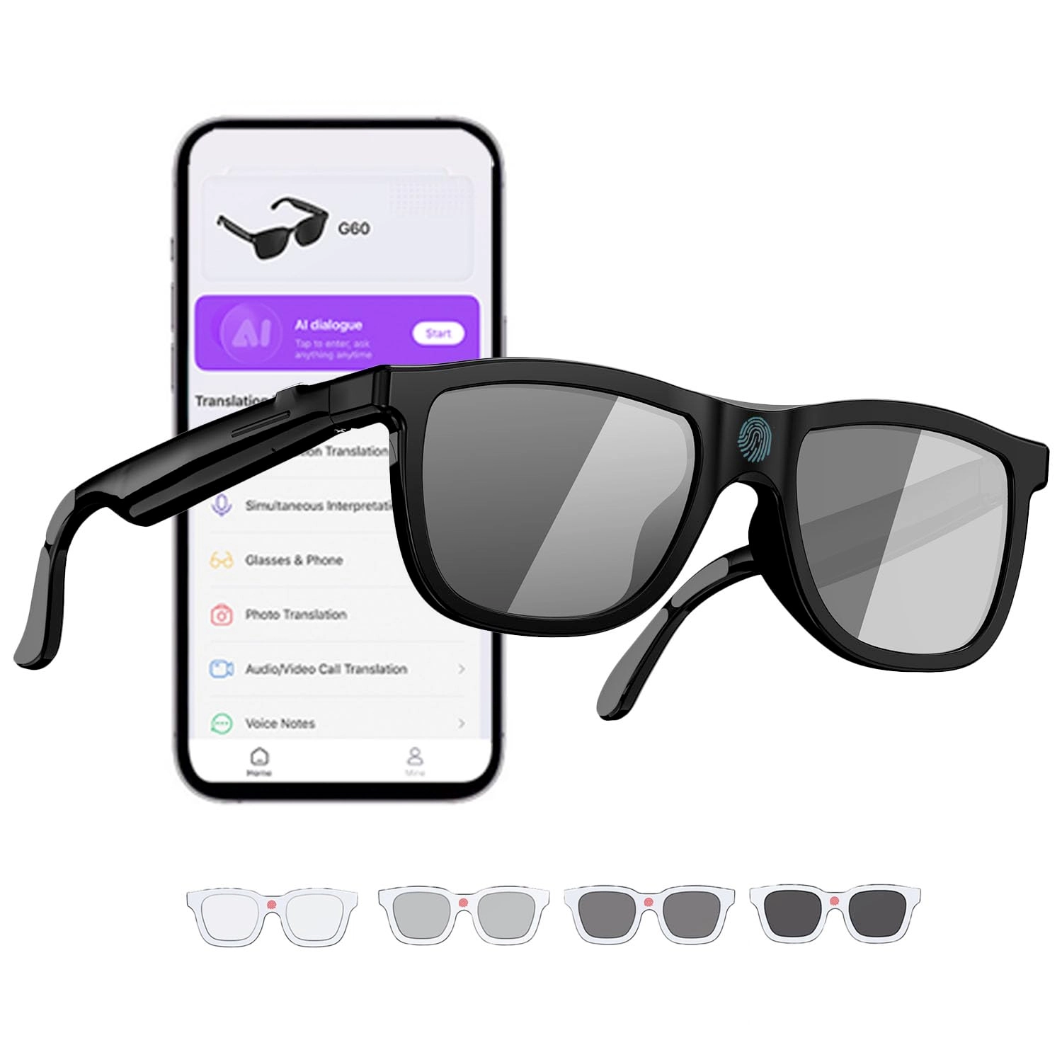 AMZISH Bluetooth glasses - Electrochromic 164 Languages