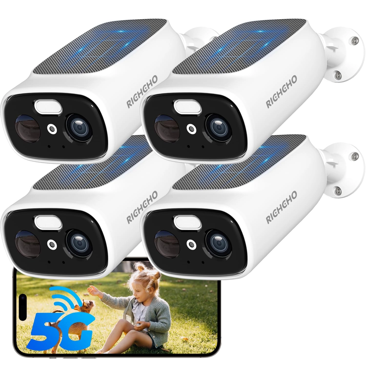 RICHCHO Wireless Outdoor Solar Security Camera 2K Pack