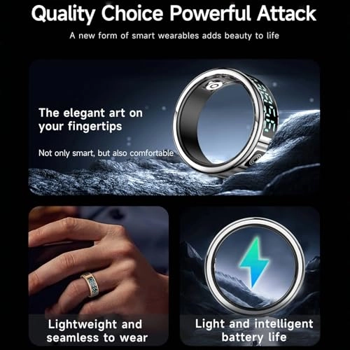 Smart Fitness Ring - LED Display IP68 Silver Size 9