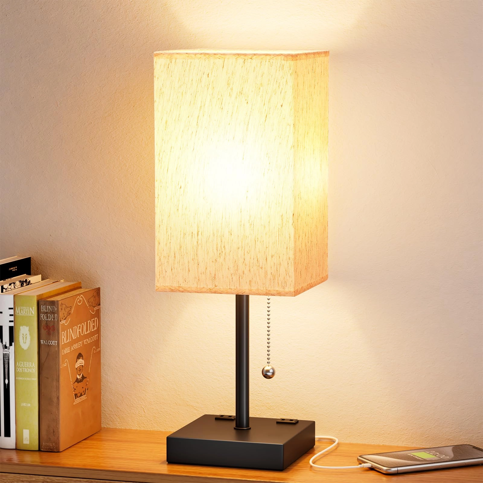 aooshine Medium Table Lamp - 3 Color Temperature USB A and C Ports