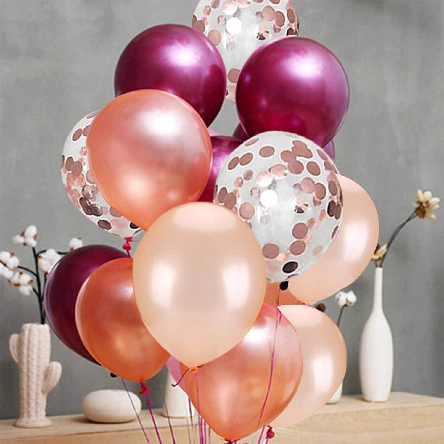 Rose Gold Burgundy Confetti Balloons - 62Pcs