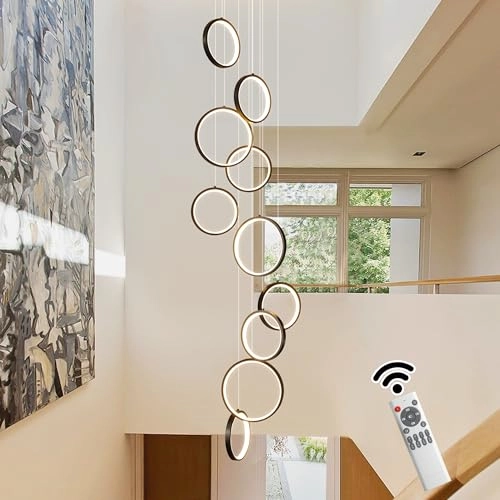 Modern LED High Ceilings Staircase Dimmable Chandeliers - 10 Rings 100W 340cm