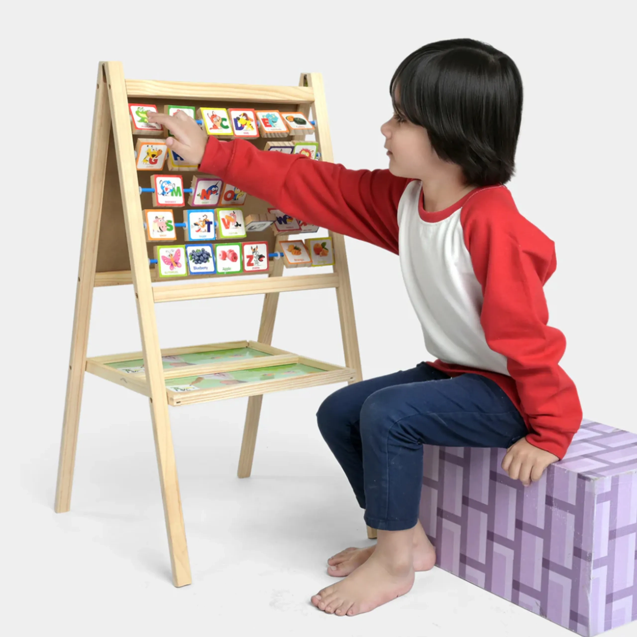 Double-Sided Magnetic Wooden Easel Board - 3 +