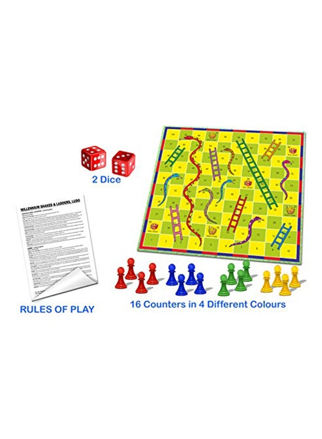Millennium Ludo and Snakes & Ladders - Double-sided play board 16 Play Pieces