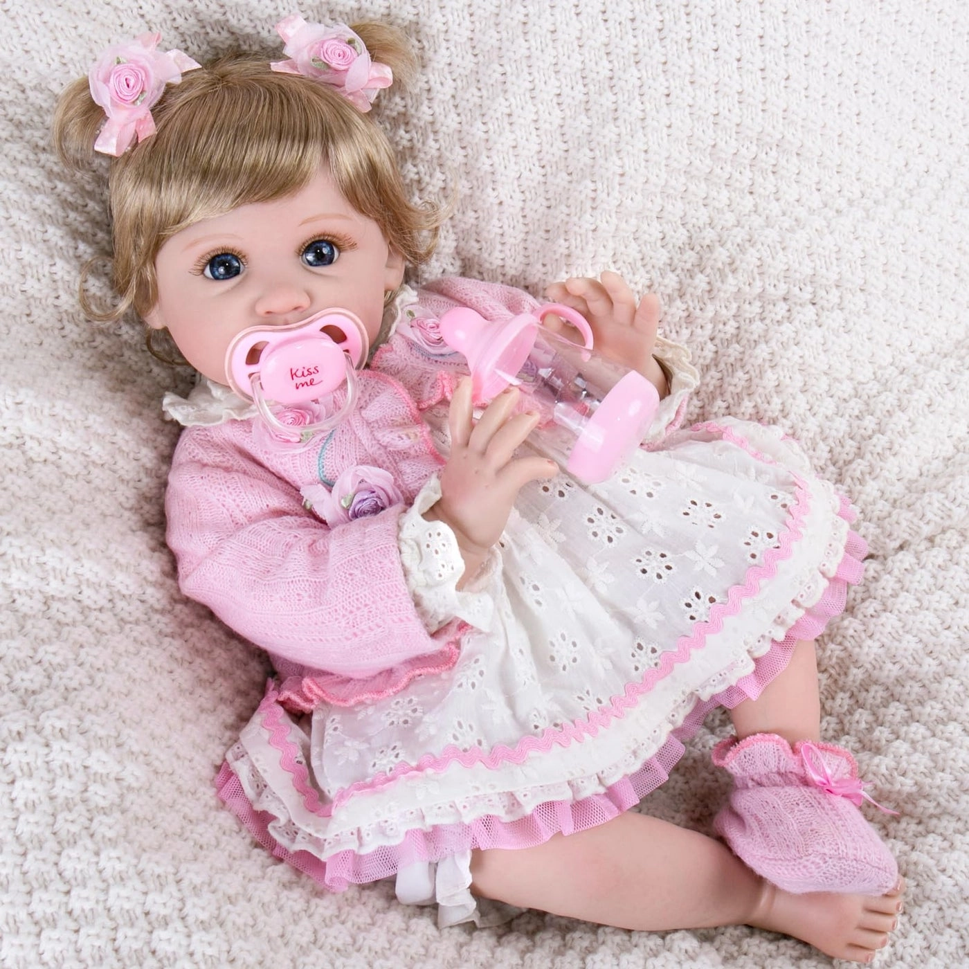 Reborn Baby Doll - 22 Inch Handmade Cloth Body Pink Outfit Ages 3+