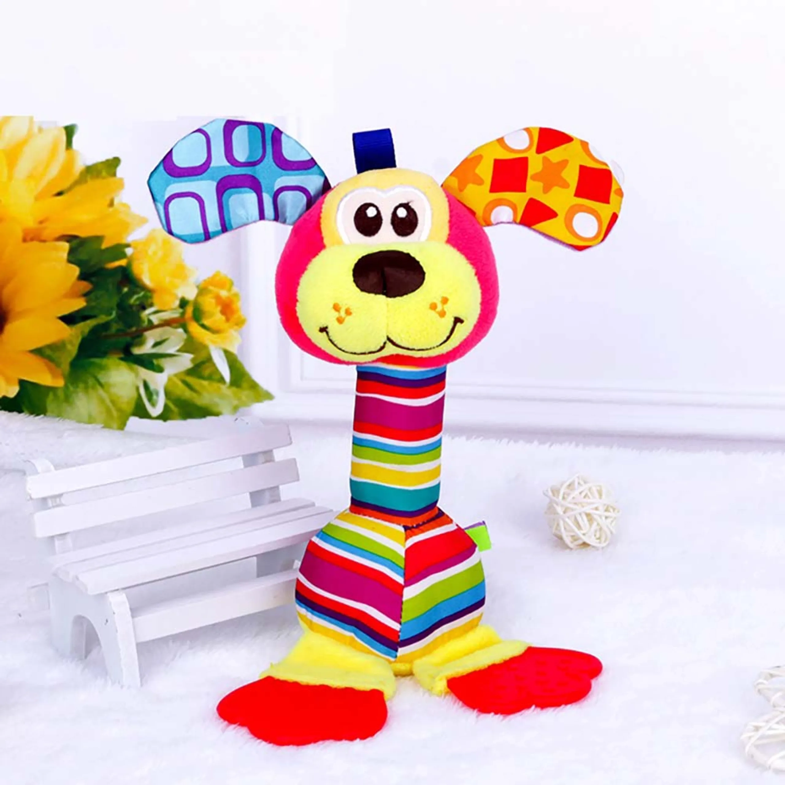 Stuffed Animal Rattle Teether - 3 months ultra-soft plush fabric