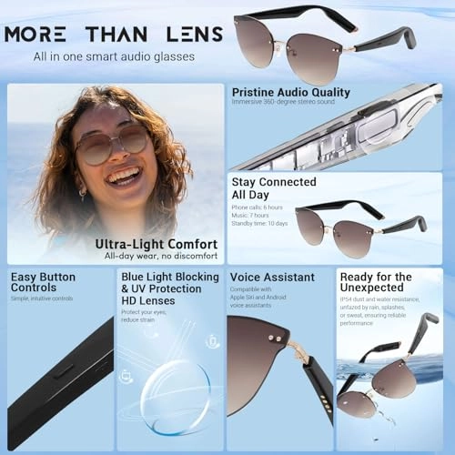 AI Smart Audio Sunglasses - Bluetooth 5.4 AI Translator UV400