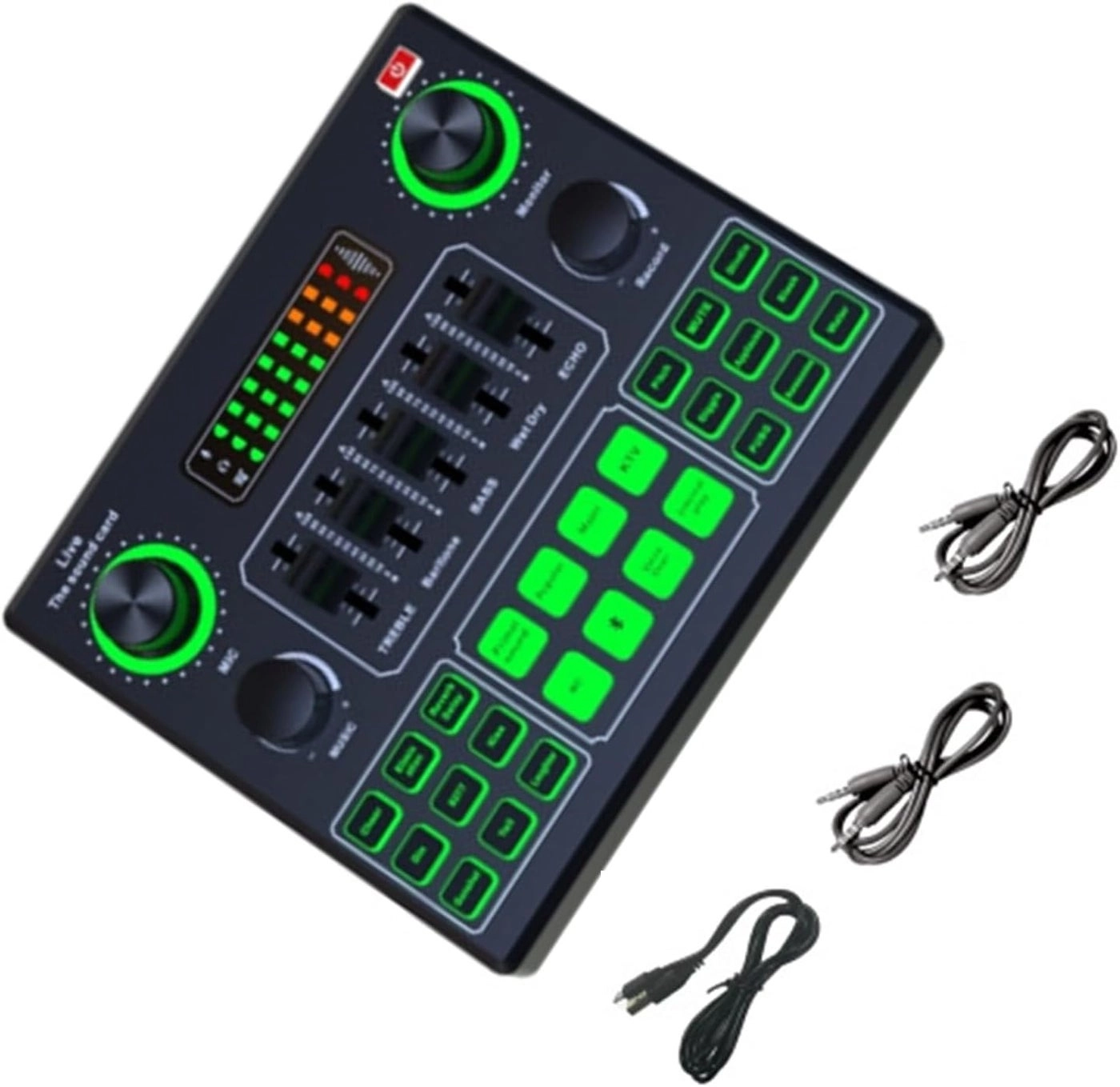 Voice Changer Sound Card - 12 FX Dual Mic Input USB Bluetooth