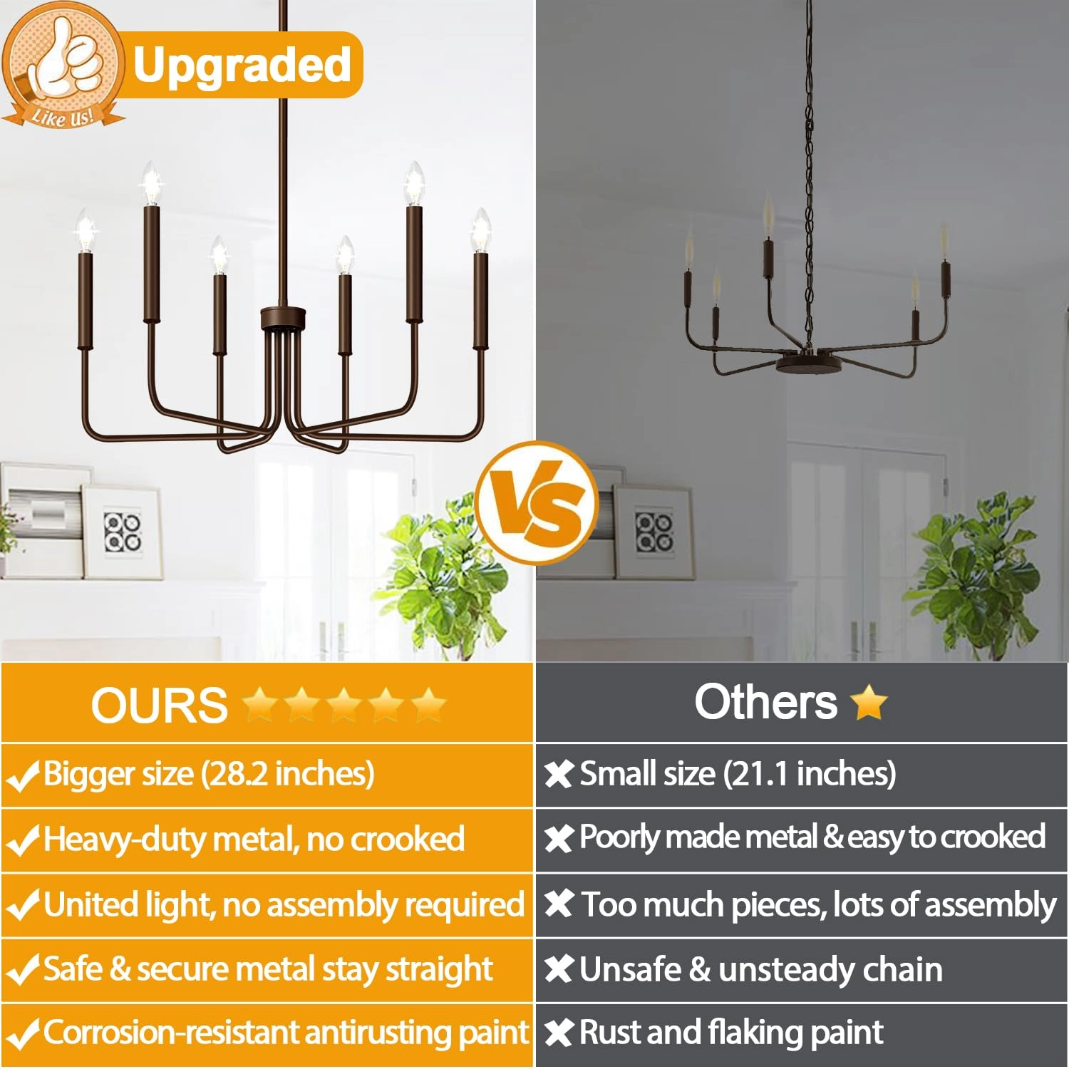 6-Light Farmhouse Chandelier - Black Indoor