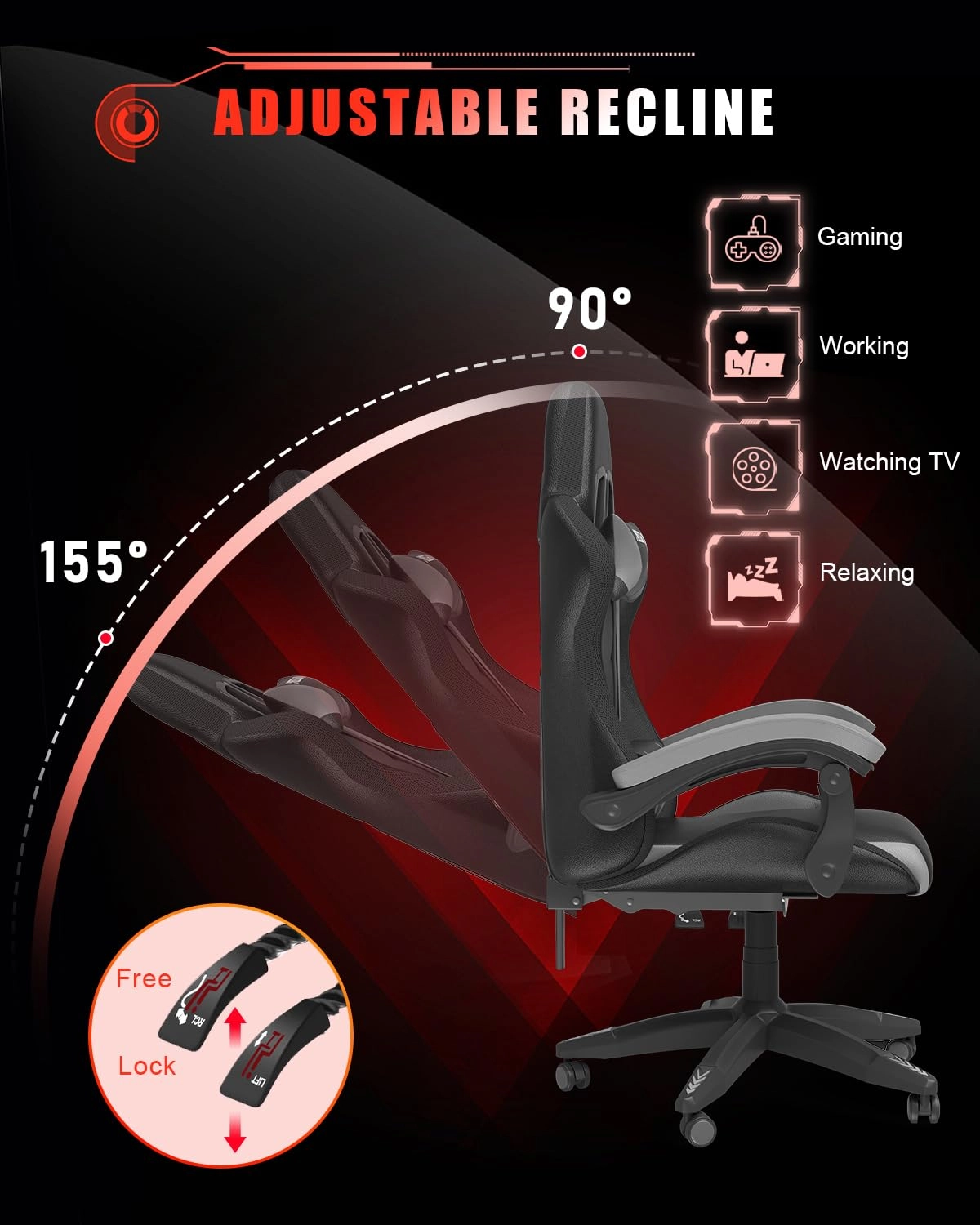 white LED gaming chair - RGB Reclining PU Leather