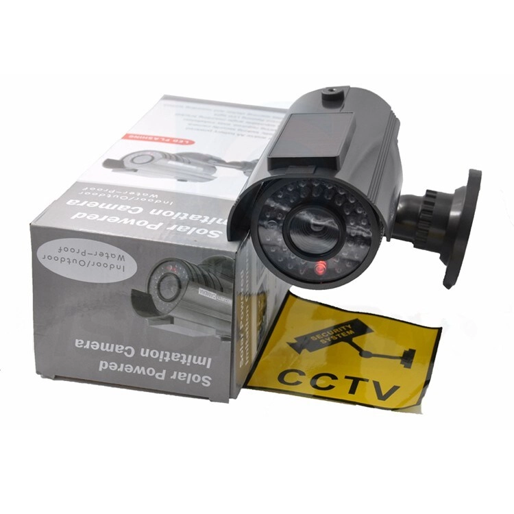 Dummy Security Camera - Solar Powered IR Red LED Light Silver