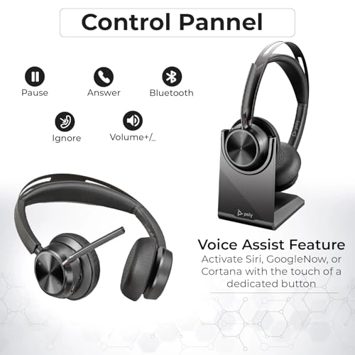 Voyager Focus 2 - Wireless Headset + Charge Stand + USB-C to A Adapter + USB Dongle + Pouch + Microfiber Cloth