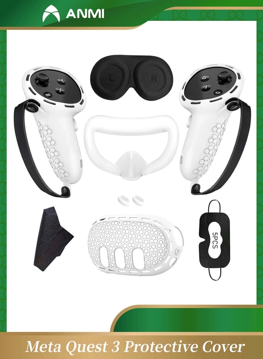 Host Cover - for Meta Quest 3 + Face Mask + Grip Handle Covers + Button Caps + Lens Cover + Wiping Cloth + Eye Mask