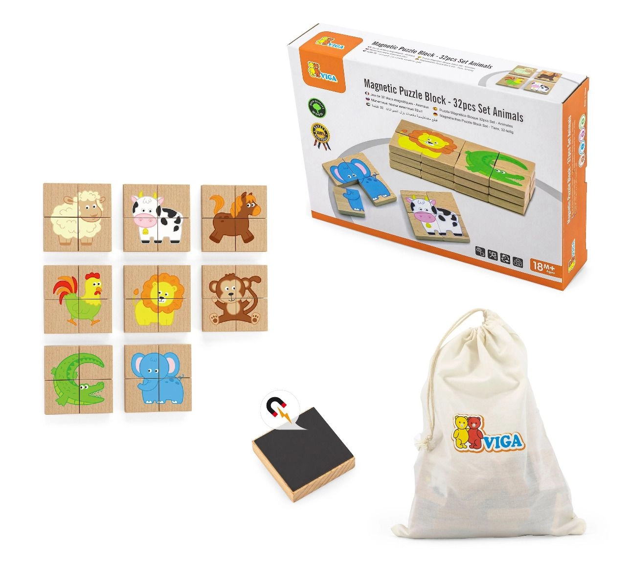 VIGA Magnetic Puzzle Block - 3 + 32 pieces