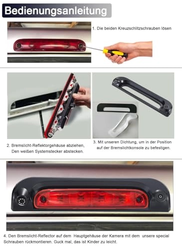 Rear View Mirror Monitor - 4.3 Inch Wired + Brake Light Camera - 1280 x 720 Night vision