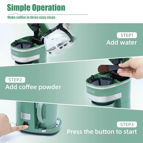 Single Serve Coffee Maker - Reusable Filter One-touch Control Portable