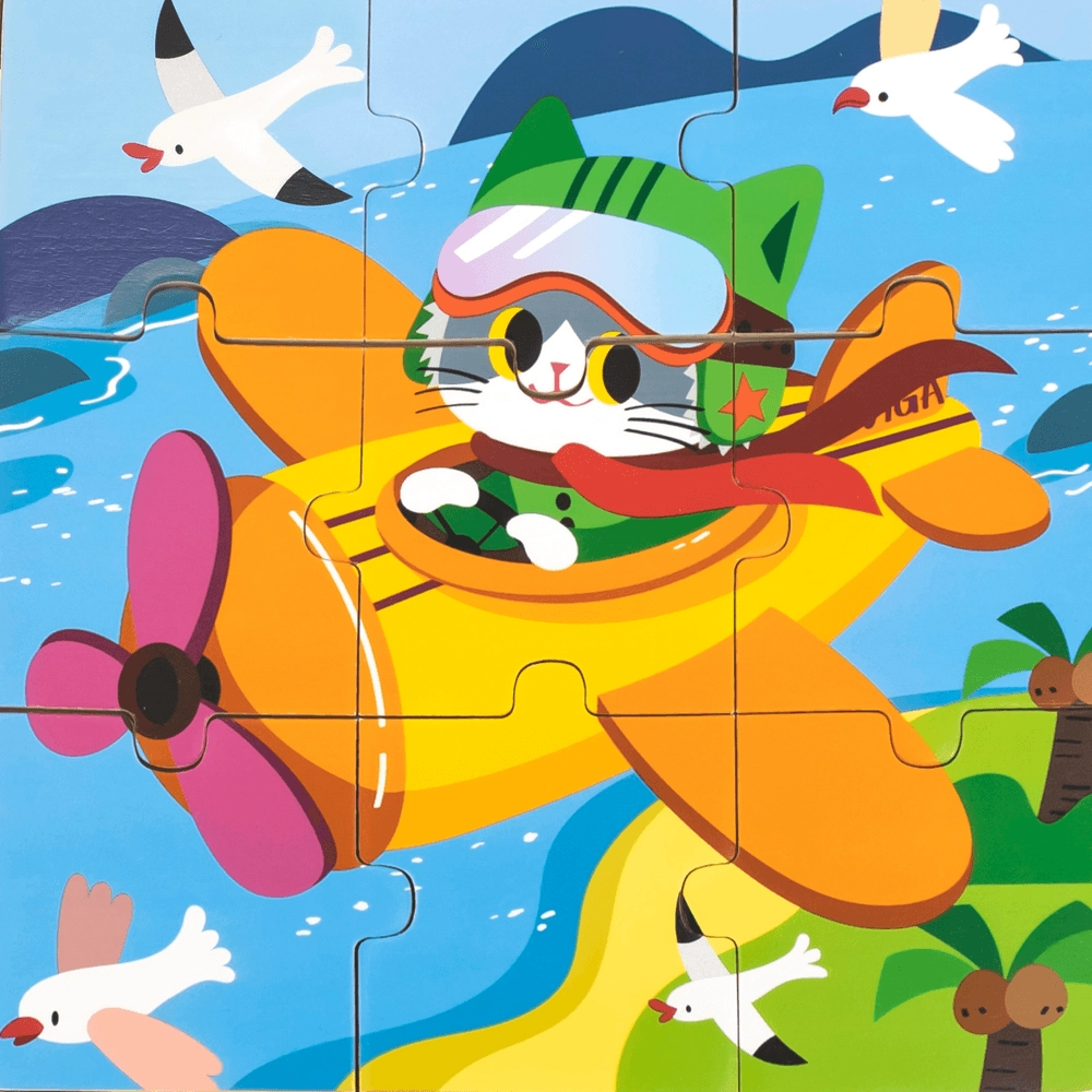 Cat On A Plane Wooden Puzzle (29464294-44632) - 9 pcs