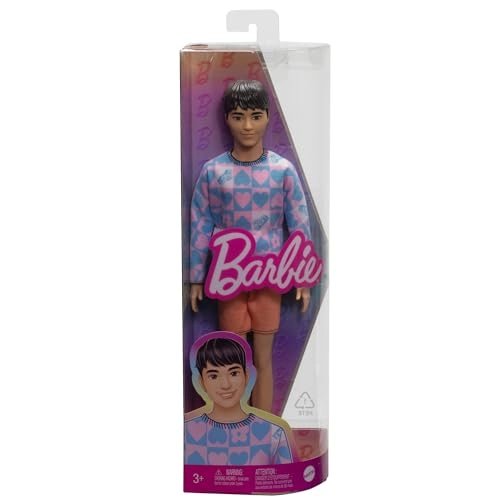 Barbie Fashionistas Ken Doll - Slender Body Removable Long-Sleeve Pink & Blue Patterned Shirt Pink Shorts Ages 3+