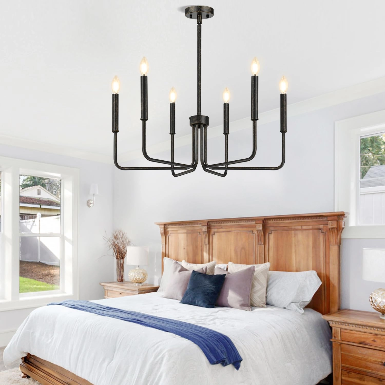 6-Light Farmhouse Chandelier - Black Indoor