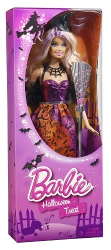 Halloween Doll - Plastic purple highlighted hair witch costume