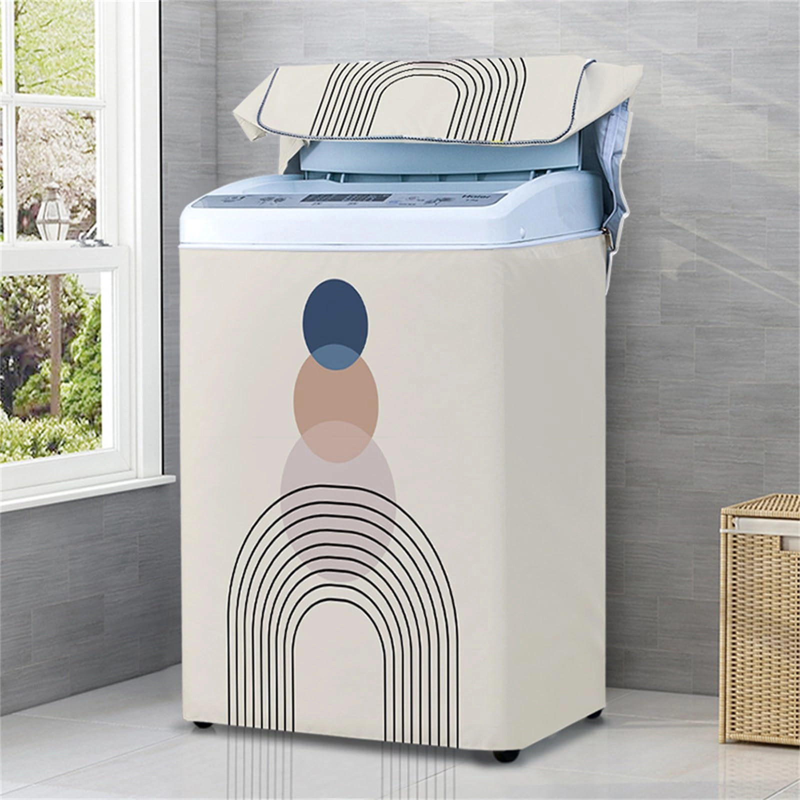 Odot Top Load Washing Machine Cover - L Capacity 6-7.2 kg Oil On Canvas Effect 5