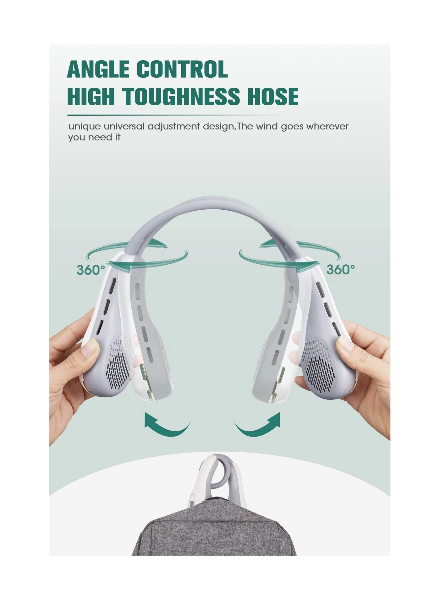 Portable neck fan - 4000mAh 3 Speeds LED Light