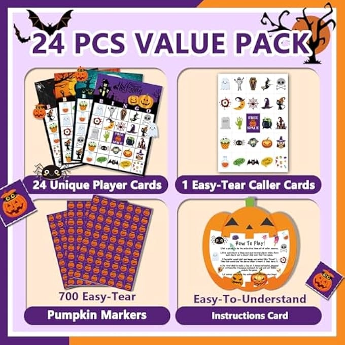 HALLOWEEN BINGO PLAYING CARDS - 24 PLAYER