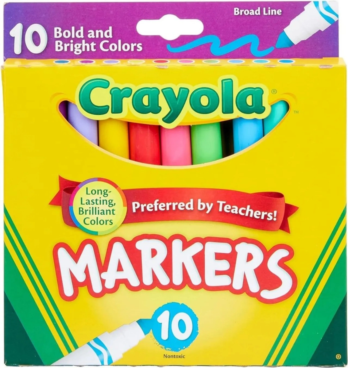 Color Max Broad Line Ultra-Clean Classic Washable Markers - 10 Pcs Multicolor