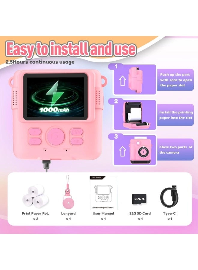 Instant Print Camera - 32GB SD Card Pink