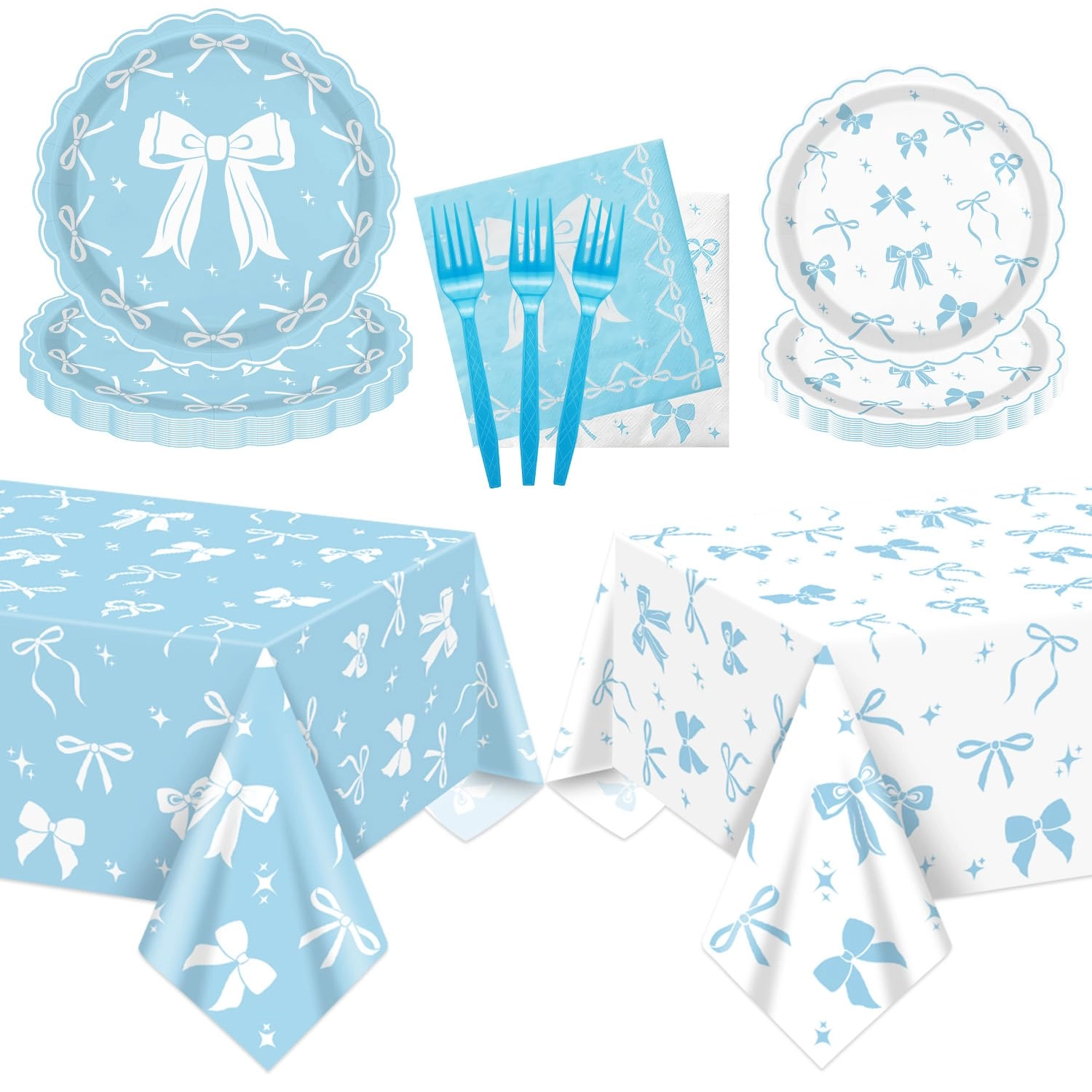 apuxxjupa Blue Bow Party Supplies Set - 82.0 Count Baby Shower
