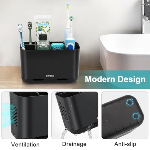 Toothbrush Holder - Black Bamboo Divider