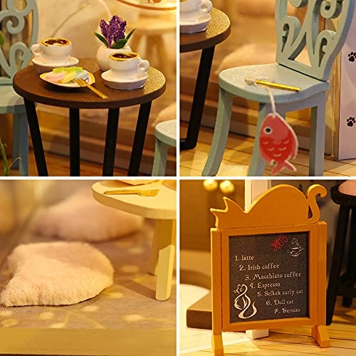 Cat Cafe Wooden Miniature Dollhouse Kit - 1:24