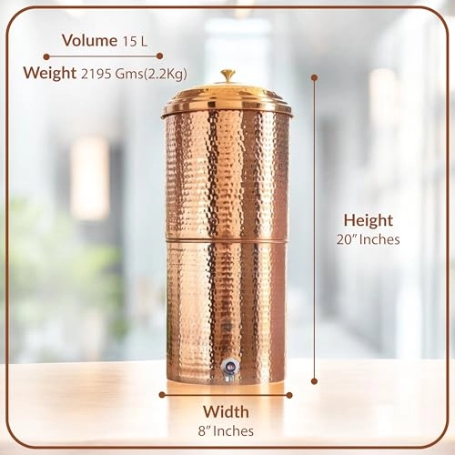 Copper Hammered Design Filter Water Dispenser Pot - 15 LTR