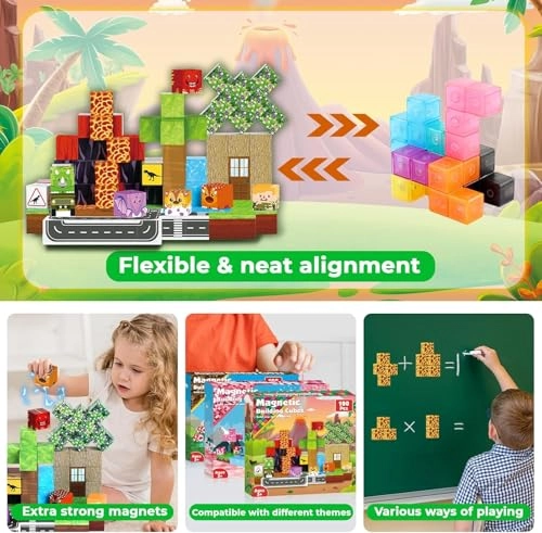 Magnetic Building Blocks - dinosaur landscape 100 pcs