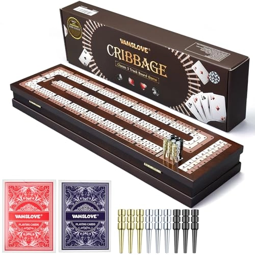 Cribbage Board - Magnetic 3-Track Scoreboard 9 Metal Pegs