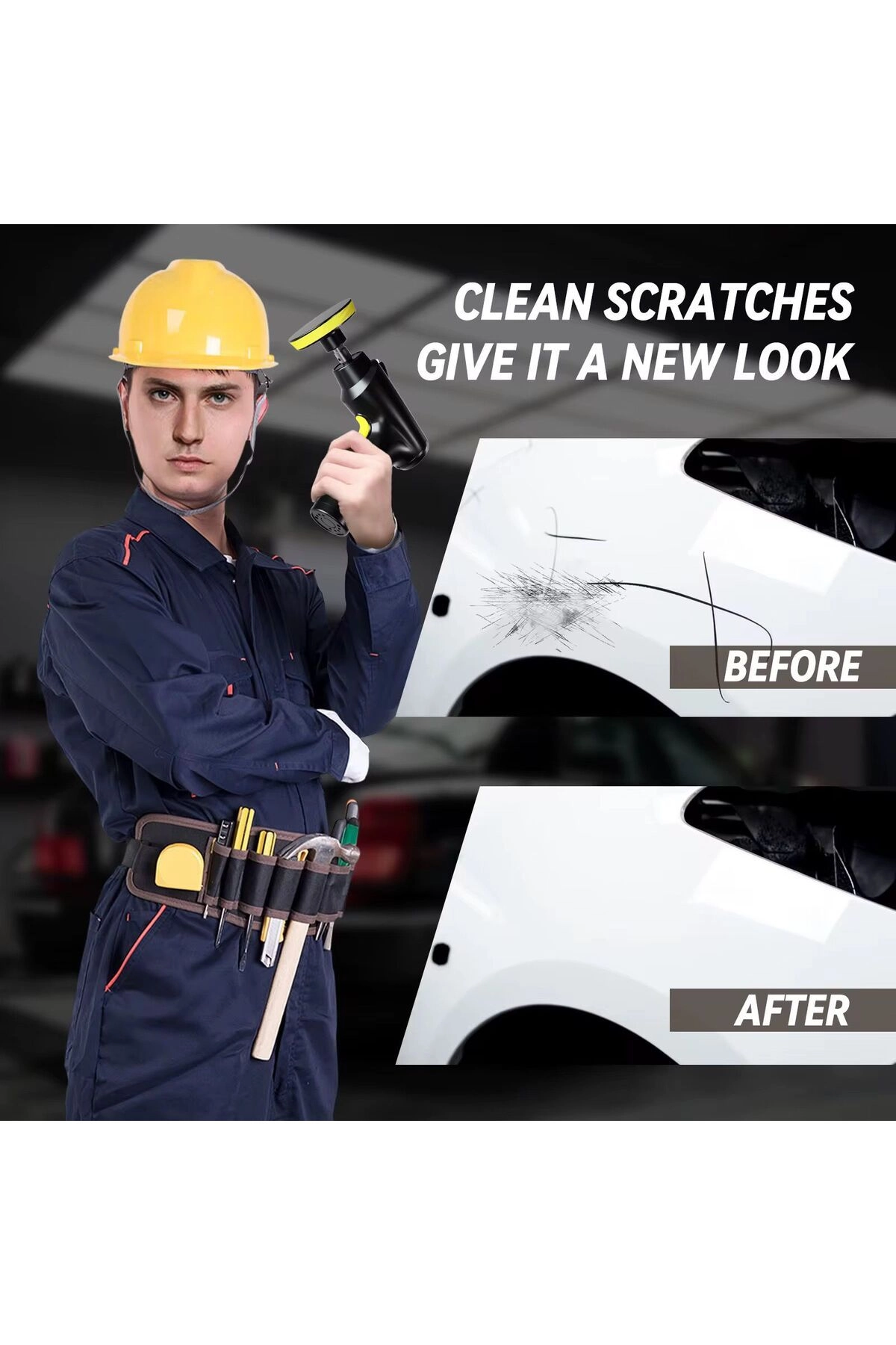 Cordless Car Polishing Machine - 3-Speed Brushless Motor 2000mAh Battery 3 Polishing Heads