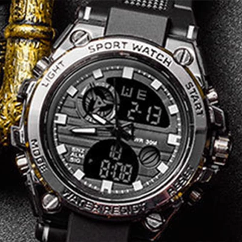 LED Dual Display Luminous Electronic Watch 55mm Stainless steel