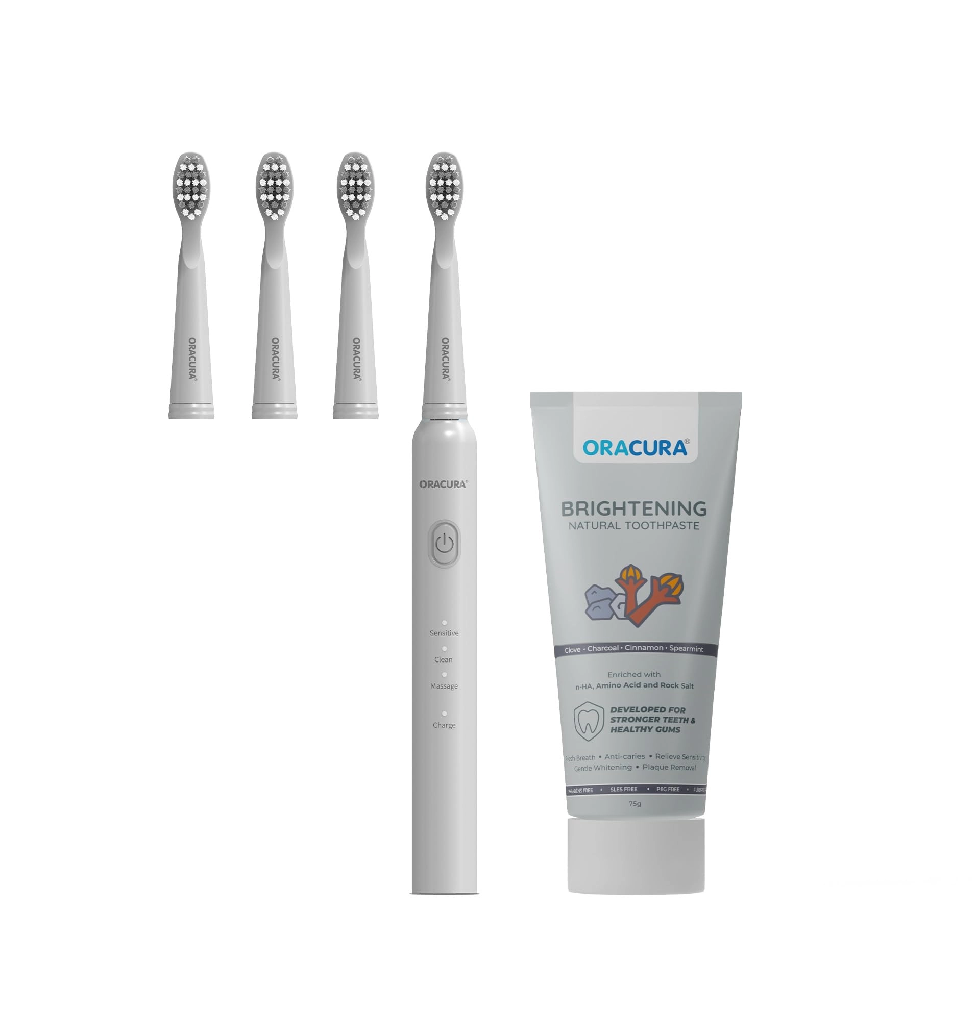 ORACURA SB200 - Peach 3 Brush Heads + Healthy Gums Natural Toothpaste - Grapes