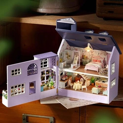 Miniature Wooden Dollhouse Furniture Kit - 3D LED Purple