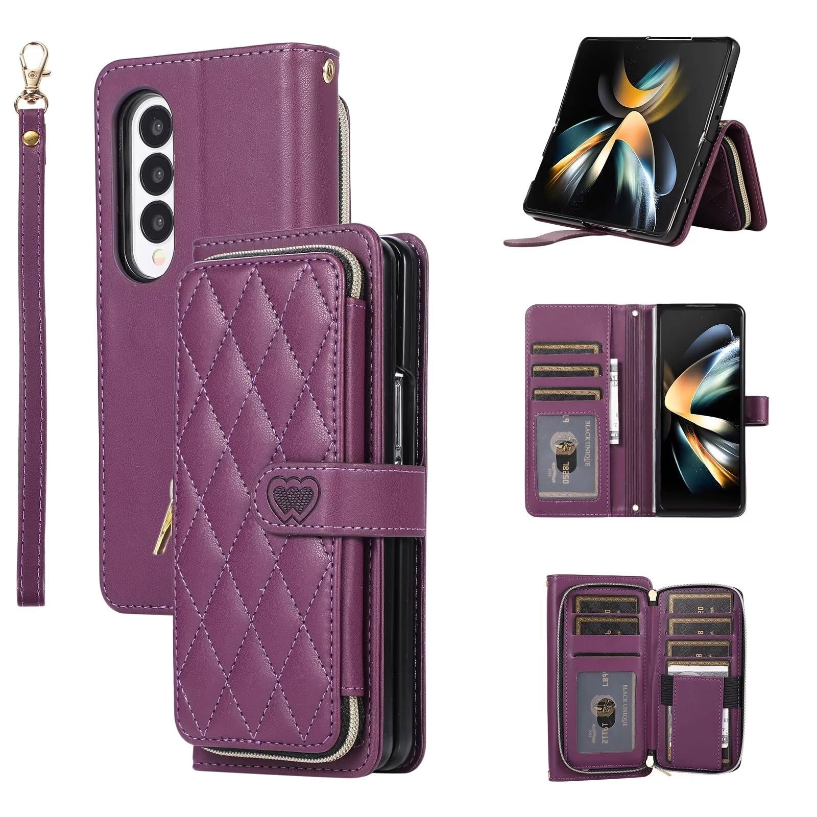 Rnrieyta Case for Samsung Galaxy Z Fold4 - Faux Leather Folio Case