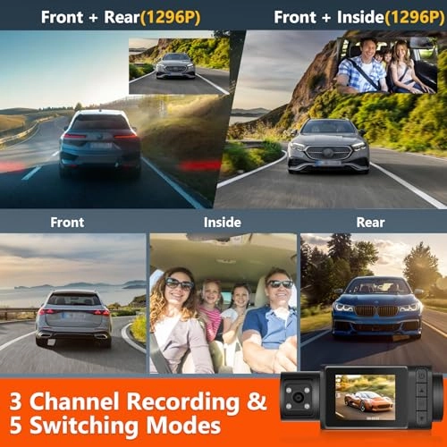 3 Channel Dash Cam - 1296p
