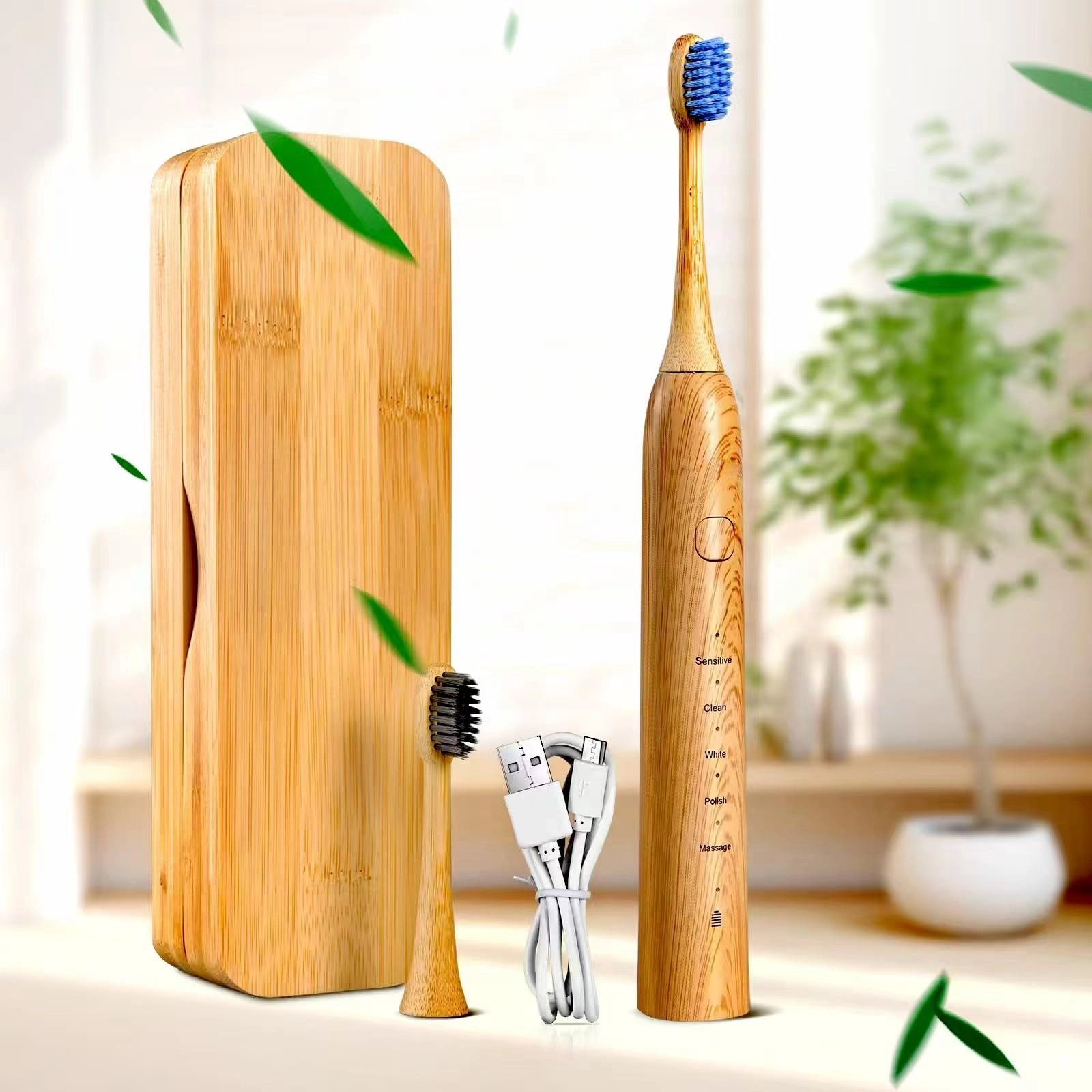 MgcSto Sonic Electric Bamboo Toothbrush - 5 Modes IPX7 Waterproof