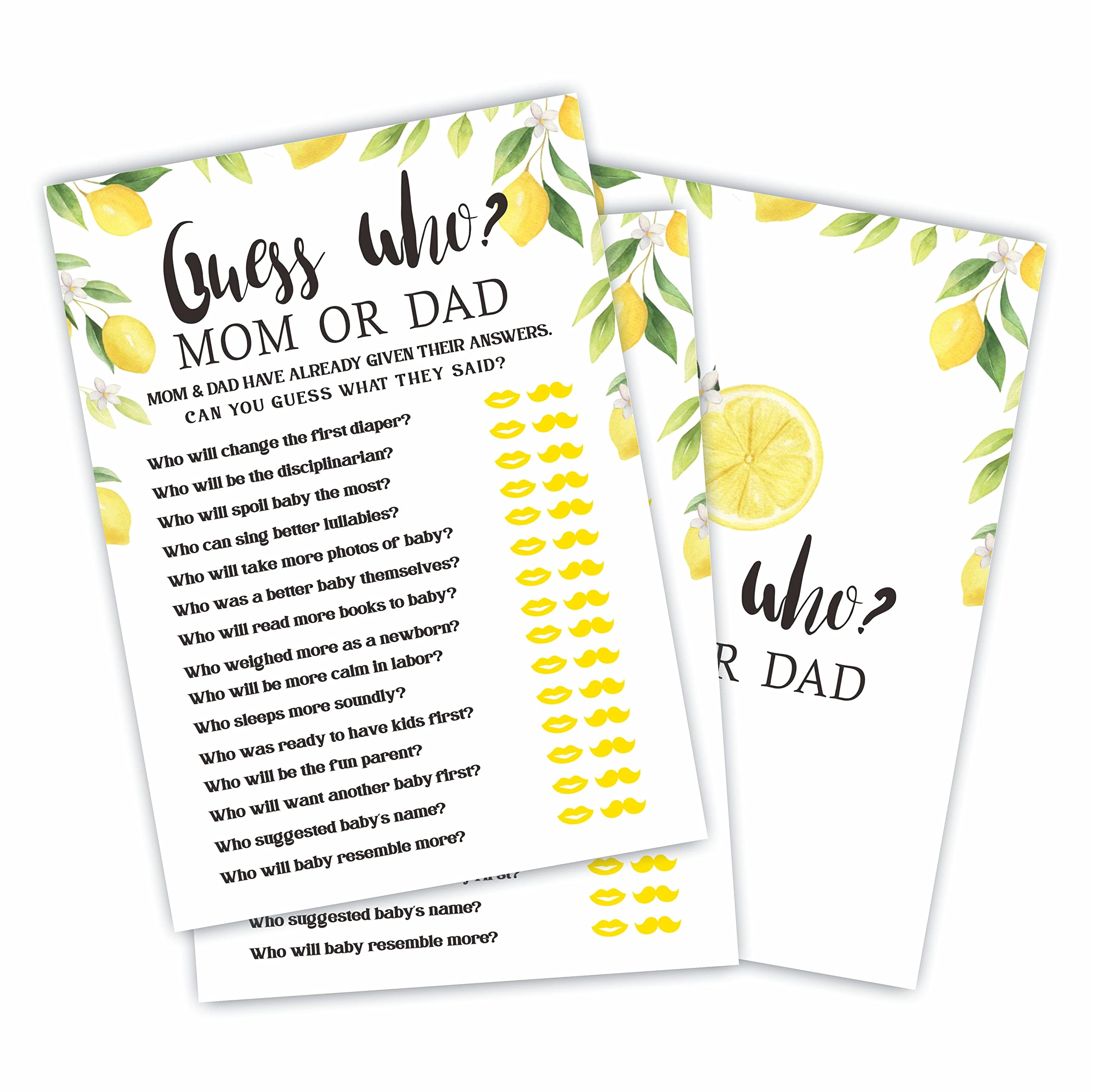 Watercolor Lemon Baby Shower Game Cards - 30 pieces Adult