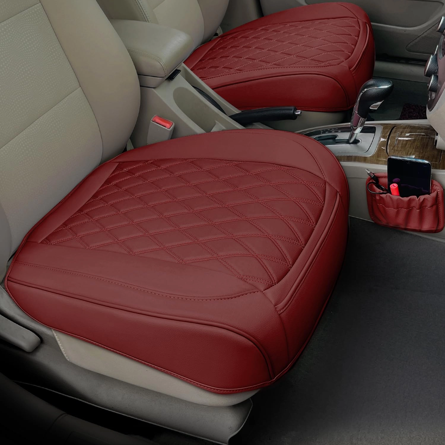 beitk Front Car Seat Cover Bottom - 2 Pack Red PU Leather