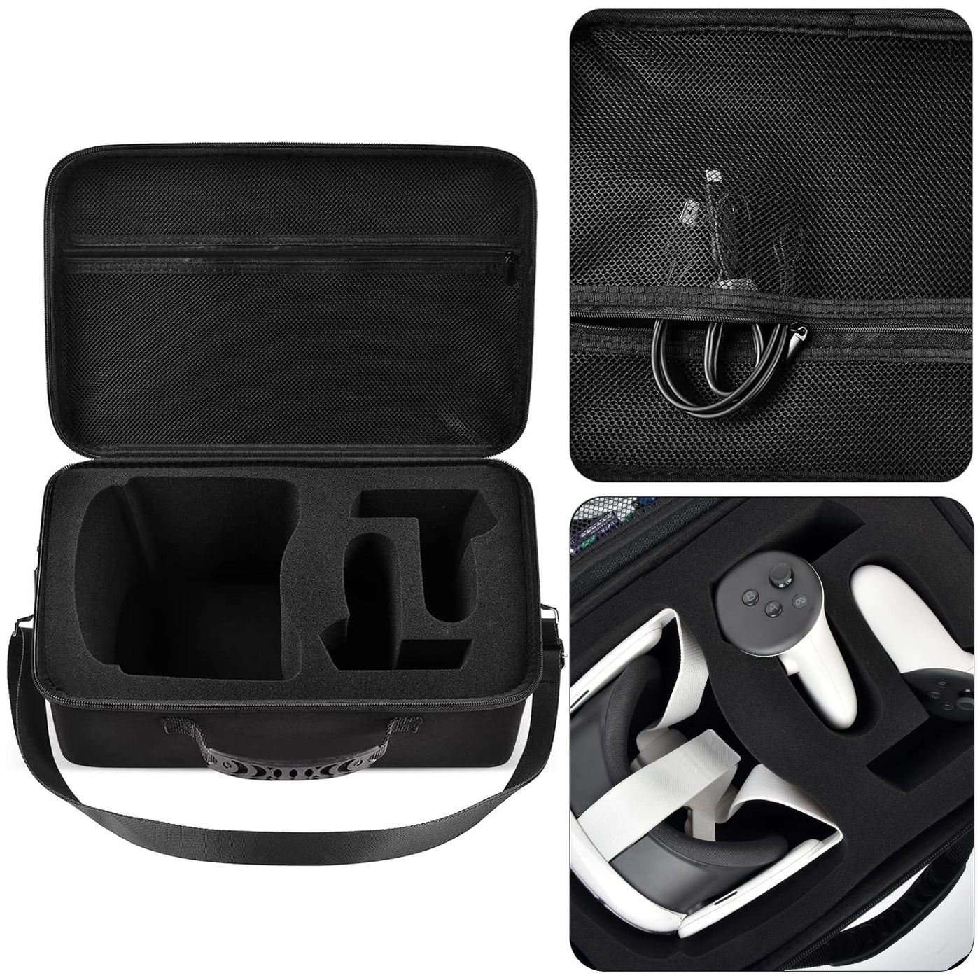 Carrying Case - for Meta Quest 3/Quest 3S/Oculus Quest 2 + Silicone VR Face Cover + Lens Protector + Thumb Grip Cap Covers + Adjustable Shoulder Strap