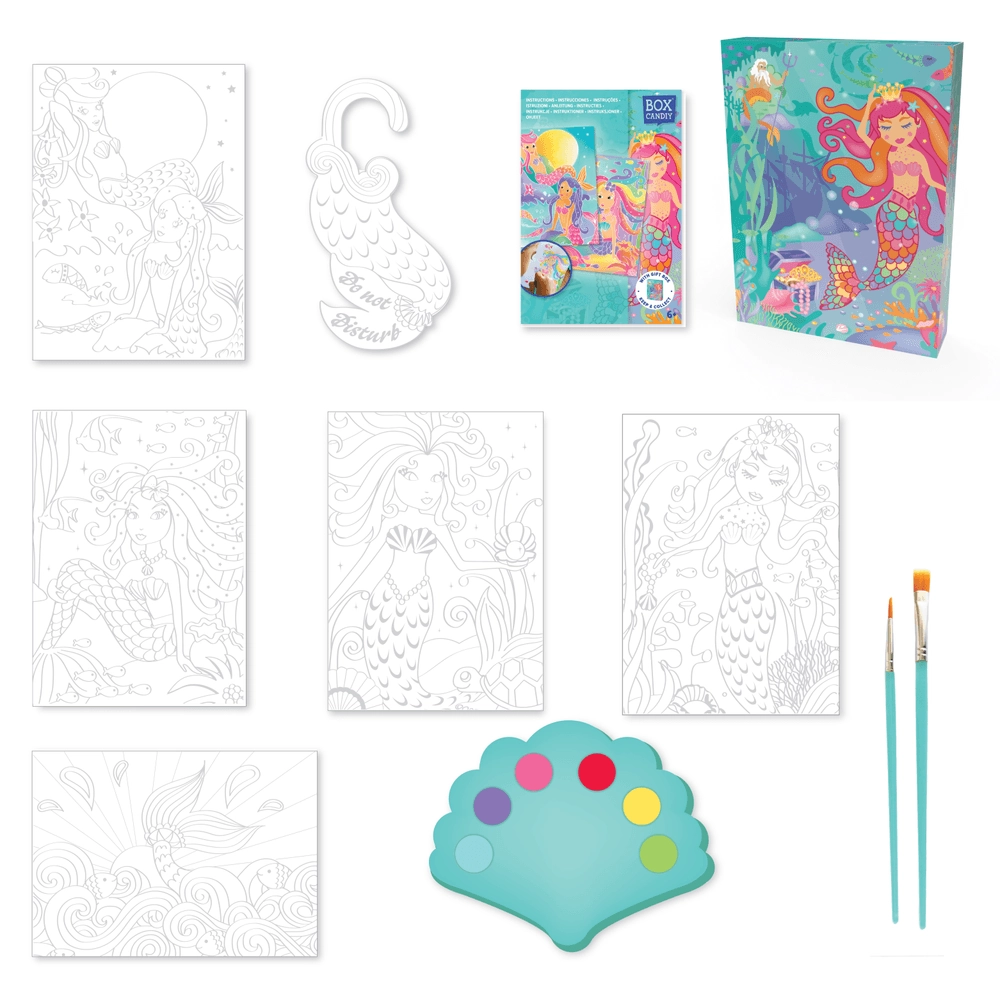 Mermaids Watercolor Art Set - 2 brushes 6 watercolor paints