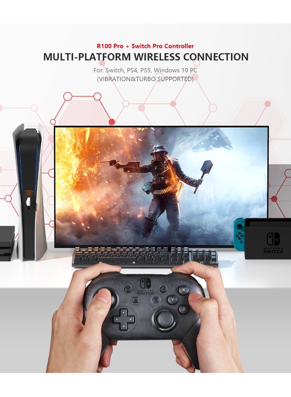 R100 Pro - Wireless Switch PS4 Windows 11&10 PC