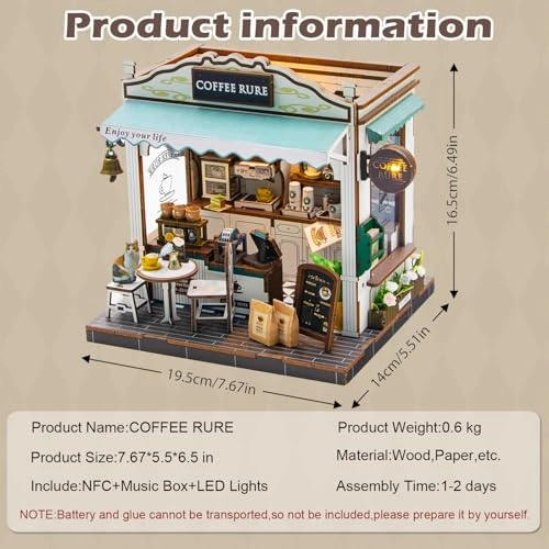 Miniature Wooden Dollhouse Building Kit - 3D Mini Coffee House