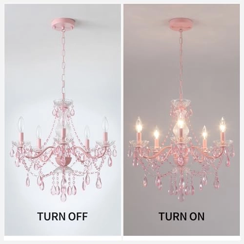 Crystal Pink Chandelier - Dimmable