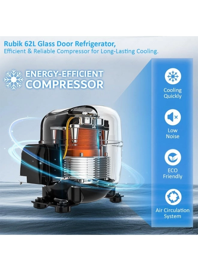 Mini Fridge Glass Door - 62L 2~6°C